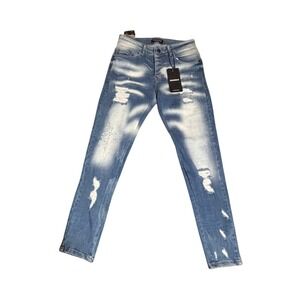 DENIM HOUSE Men's Distressed Blue Wash Jeans Slim Fit Ripped JN34 Size 8 NWT